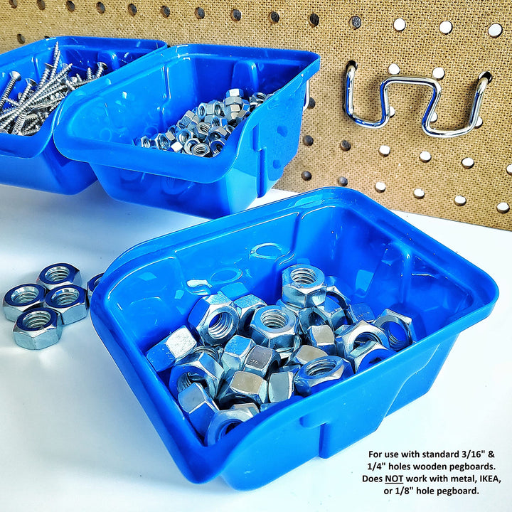 Removable Pegboard Bins with Hooks 12 Peg Board Wall Mounted Storage Bins for Garage Workbench Organizer &amp; Craft Room Wooden Pegboard Heavy Duty Portable Bins Each Hold 3+ Lbs (Dark Blue)