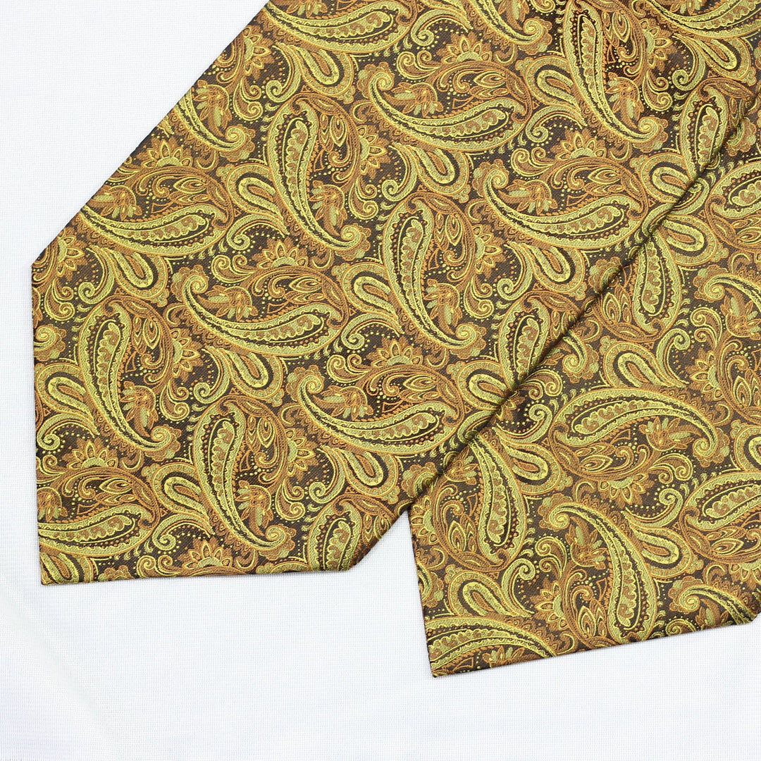 Men Gold Floral 100% Silk Jacquard Woven Self Cravat Tie Formal Ascot 06