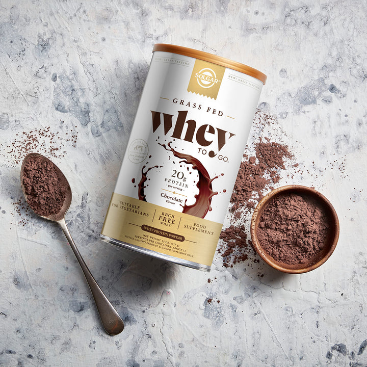 Solgar Grass Fed Whey to Go Protein Powder Chocolate, 13.2 oz - 20g of Grass-Fed Protein from New Zealand cows - Great Tasting &amp; Mixes Easily - Supports Strength &amp; Recovery - Non-GMO, 13 servings