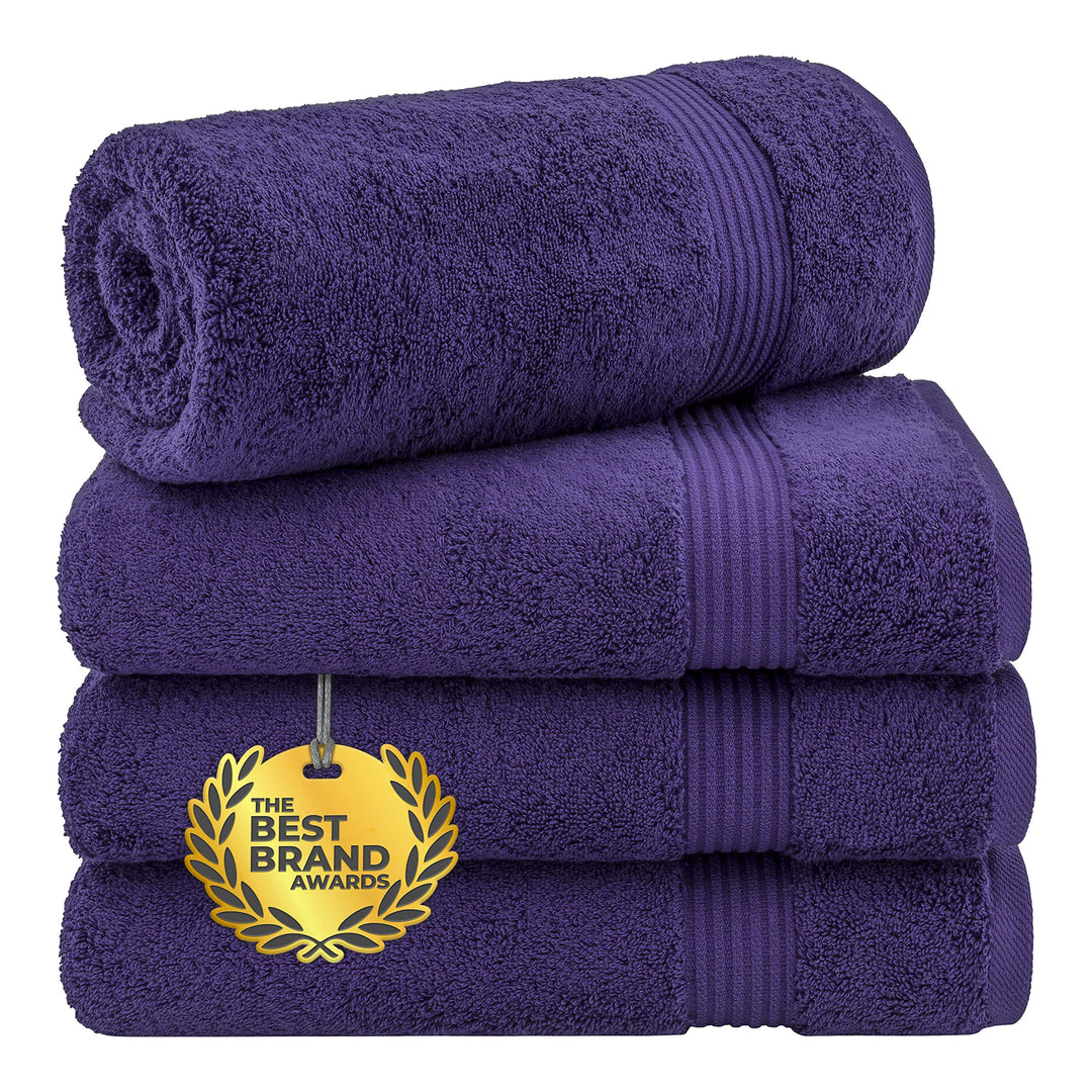 Bath Towels for Bathroom, 100% Cotton 4 Piece Turkish Bath Towel Set, Soft Plush Towels Clearance Bathroom Set, Purple Bath Towels