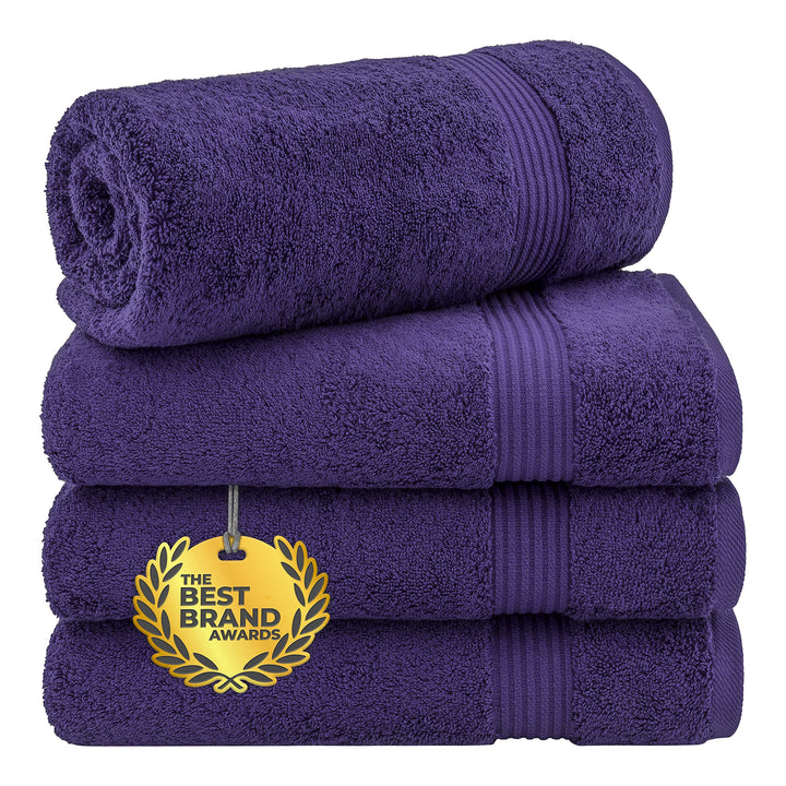 Bath Towels for Bathroom, 100% Cotton 4 Piece Turkish Bath Towel Set, Soft Plush Towels Clearance Bathroom Set, Purple Bath Towels