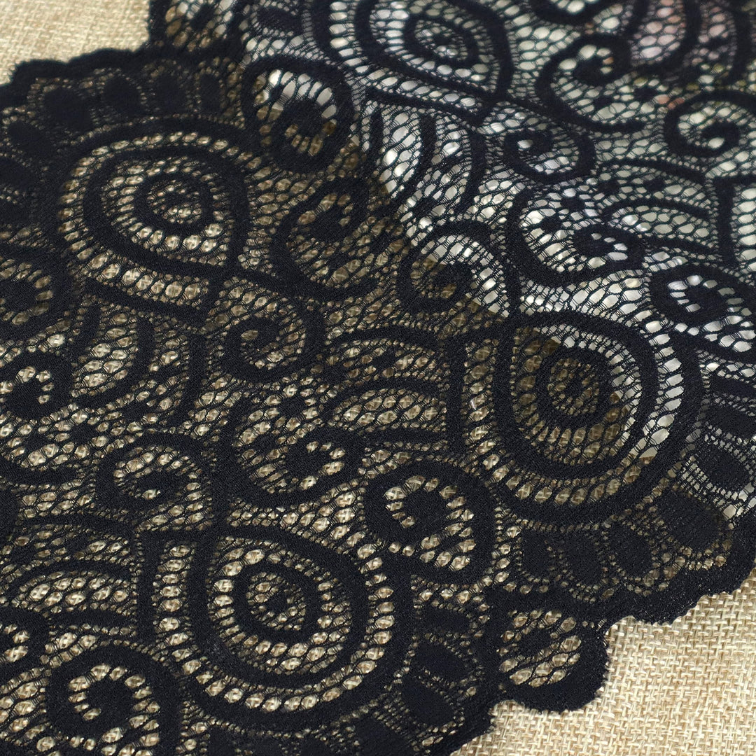 Black Lace Fabric Lace Trim, Stretch Floral Lace Ribbon Trim, Wide Elastic Sewing Lace Crafts Decorating (Black 7Inch 5Yards)