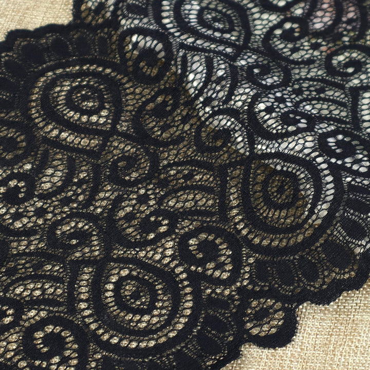 Black Lace Fabric Lace Trim, Stretch Floral Lace Ribbon Trim, Wide Elastic Sewing Lace Crafts Decorating (Black 7Inch 5Yards)
