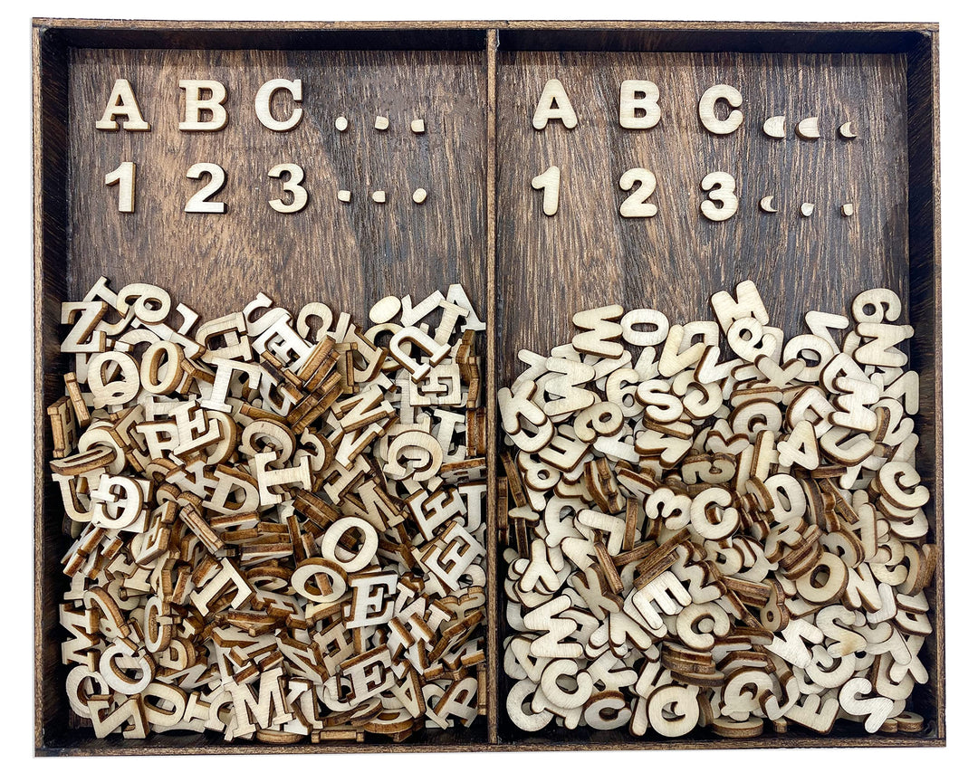 592 Pieces 1/2 Inch Mini Wooden Alphabet Letters and Unfinished Wood Numbers with Rustic Storage Tray for Scrapbooking DIY Crafts Homemade Gifts
