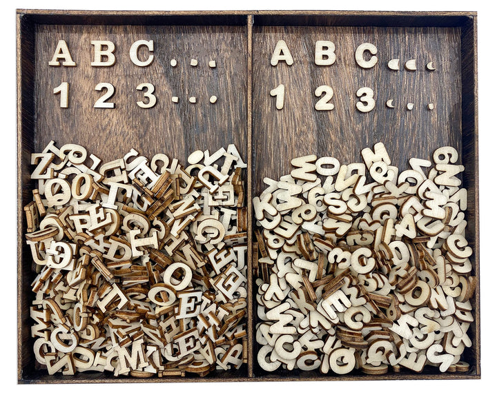 592 Pieces 1/2 Inch Mini Wooden Alphabet Letters and Unfinished Wood Numbers with Rustic Storage Tray for Scrapbooking DIY Crafts Homemade Gifts
