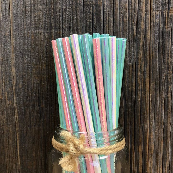 Iridescent Foil Paper Straws - Valentine Party - Pink B