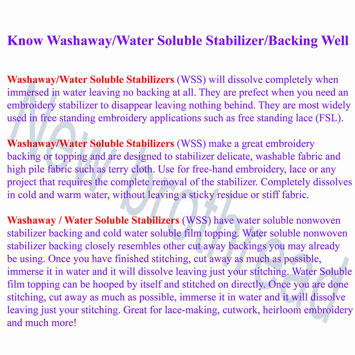 Wash Away - Water Soluble Machine Embroidery Stabilizer Backing &amp; Topping 12 x 25 Yd roll - Light Weight - Cut into Variable Sizes for Machine Embroidery and Hand Sewing