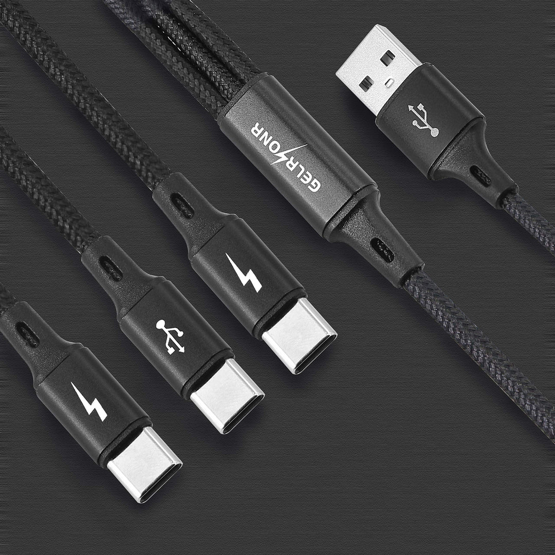 Multi-USB C Cable 3A, 3 Type-C Male Plugs, 3-in-1 Nylon Braided Charging Cable, Compatible with Tablets, Mobile Phones/Android, etc. 4FT-1.25M (4FT-1.25M)