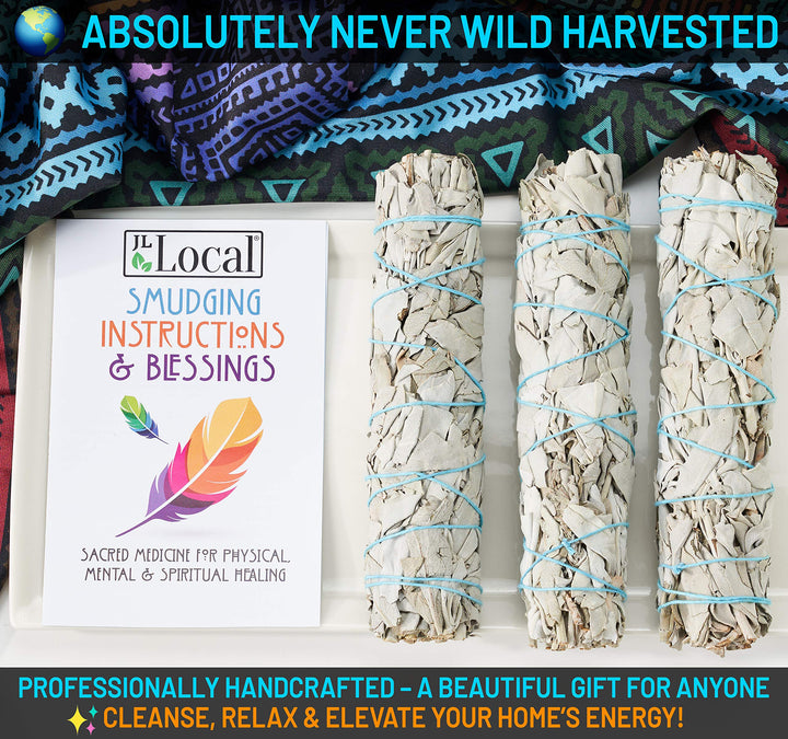 6 3 Pack White Sage Smudge Sticks | 6-inch Large Wanderlust Smudging Wand Incense Stick for Cleansing, Purifying, Healing, Meditation, Yoga, Blessing New Home (3 Pack)
