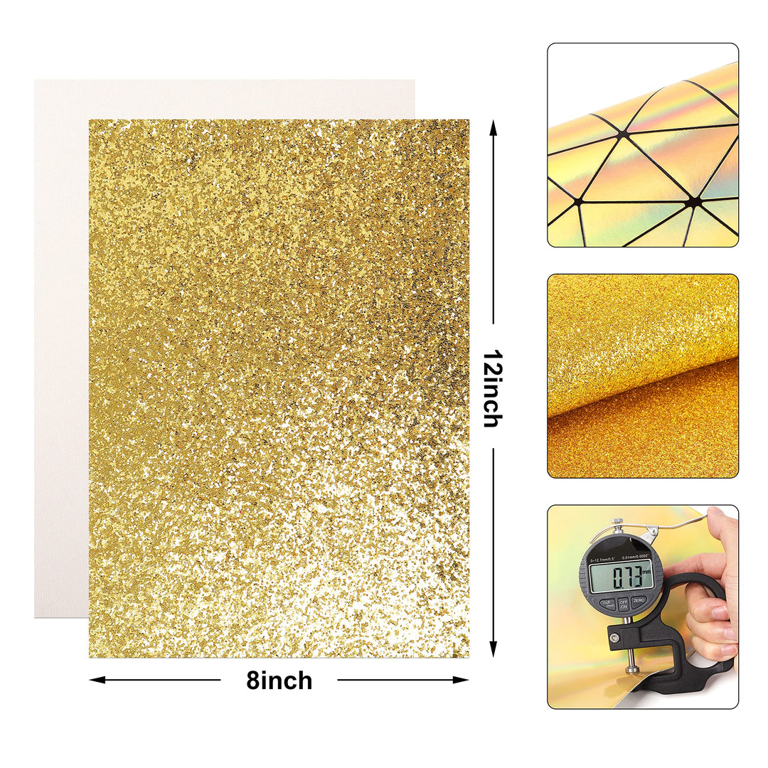 ZAIONE Gold Faux Leather Sheets: 7Pcs 8x12Inch Glitter 