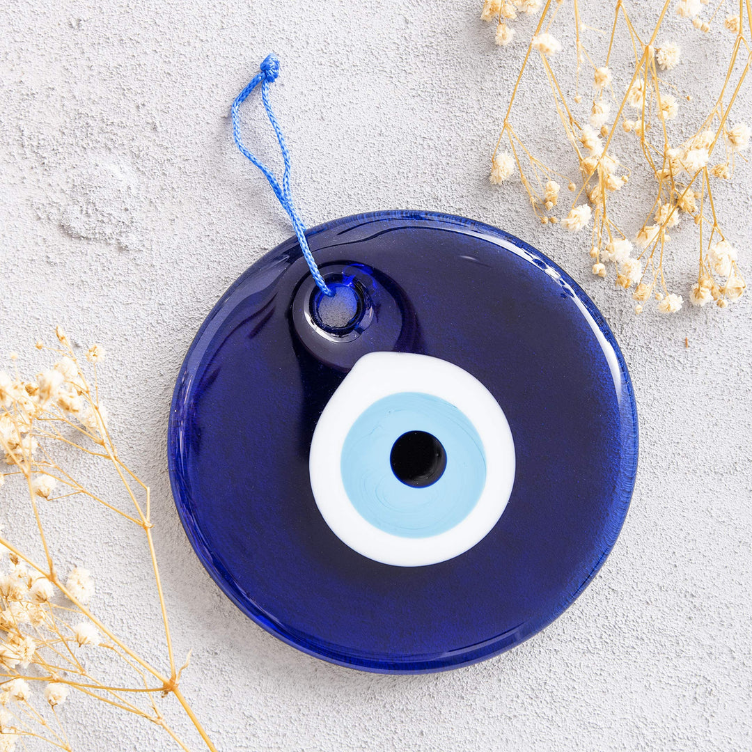 5 Glass Blue Evil Eye Wall Hanging Ornament - Evil Eye Decor - Turkish Handmade Nazar Amulet - Home Protection Charm - Evil Eye Wall Decor Amulet in a Box