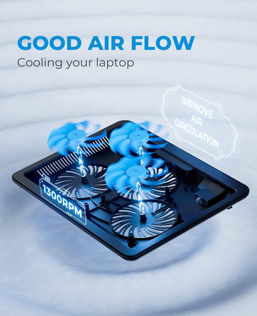 havit HV-F2056 15.6&quot;-17&quot; Laptop Cooler Cooling Pad - Slim Portable USB Powered (3 Fans), Black/Blue