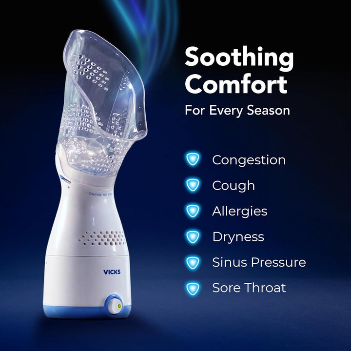 Vicks Personal Sinus Steam Inhaler with Soft Face Mask – Face Humidifier with Targeted Steam - Aids with Sinus Problems, Congestion and Cough, Works With Vicks VapoPads (not included)
