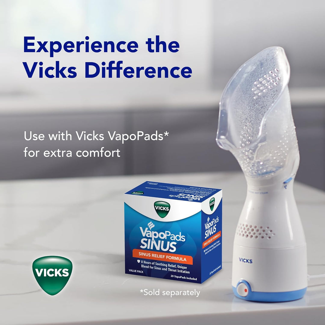 Vicks Personal Sinus Steam Inhaler with Soft Face Mask – Face Humidifier with Targeted Steam - Aids with Sinus Problems, Congestion and Cough, Works With Vicks VapoPads (not included)